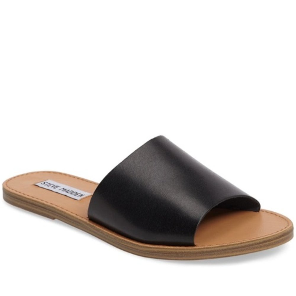 Steve Madden Grace Slide Sandal in Black Leather Sz 10